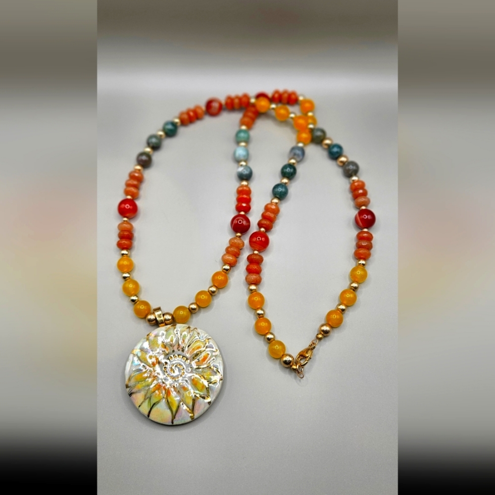 Handbeaded sunflower necklace